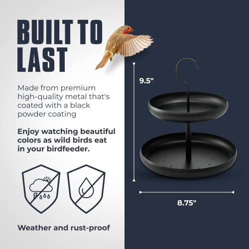 Monarch Abode Hanging Bird Feeder for Outdoors – Hanging Birdfeeder with Two Levels for Wild Birds, Matte Black Two-Tier Metal Decorative Wild Bird Feeder for Outside Garden Patio Deck Yard - color: Black, style: Two-Tier Bird Feeder