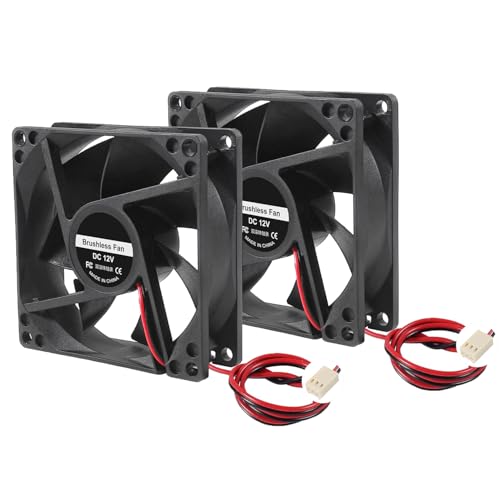 2PCS 80mm DC Brushless Cooling Fan 12V High Airflow Cooling Fan Dual Ball Bearing 2 Wire 3 Pin for PC Case Computer RV Refrigerator, 80 x 25mm