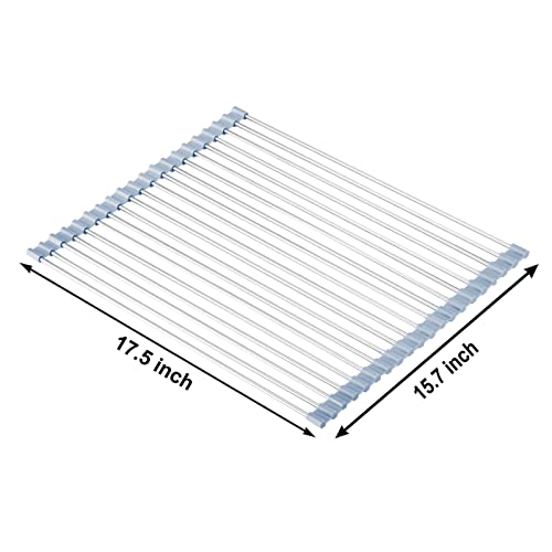 Over The Sink Dish Drying Rack, Roll Up Dish Drying Rack Kitchen Dishes Rack Stainless Steel Sink Drying Racks, Foldable Dishes Drainer, Gray (17.5''x15.7'') - size: 17.5''x15.7''