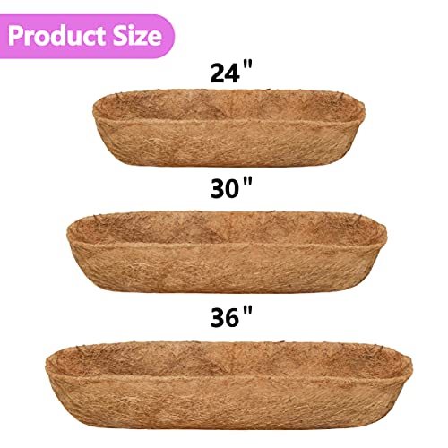 TigeJoy 2PCS 36 Inch Trough Coco Coir Liners Planter Replacement | 100% Natural Thick Coco Fiber Liner for Window Box Decks Garden, Half Moon Shape Coconut Liner for Flower Pots Outdoor