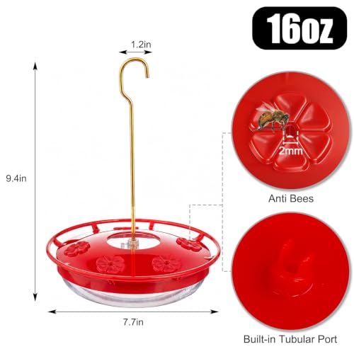 Hummingbird Feeders for Outdoors,16oz Leak-Proof Dish-Style Nectar Feeder Built-in Ant Moat, 5 Feeding Ports, Wide Mouth Easy Clean, BPA-Free Garden Decor Gifts - size: 1 Pack