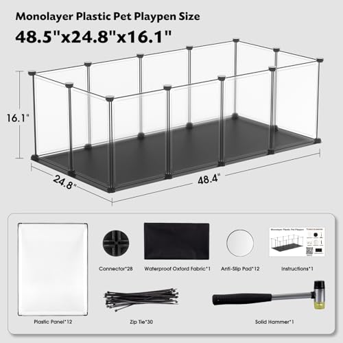 Small Animal Playpen with Waterproof Mat, 12-Piece Translucent Plastic Panels for Indoor and Outdoor Use, DIY Exercise Fence for Kittens, Rabbits, Guinea Pigs, Hedgehogs, and Hamsters - style: 12-Panel Translucent Plastic
