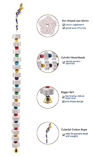 2 Pack 27 Inches Extra Long Bird Chewing Toy, Parrot Beak Grinding Calcium Stone with Bells, Bird Cage Accessories, Cage Toys for Cockatiel Parakeet Parrot Budgies Rat Hamster Rabbit African Grey - color: White, size: 27.55 inch Long