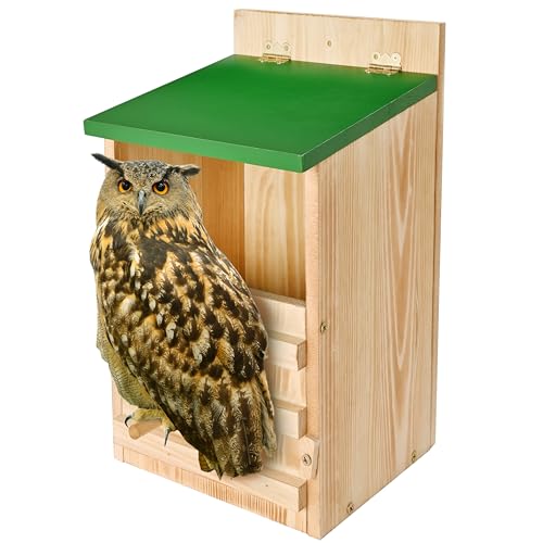 Owl House Owl Box with Bird Stand Design, Owl Nesting Box | Barn, Screech Houses Cedar with Shavings for Outside Wildlife Lovers,Cozy House for Lovely Birds - Easy Assembly Required - color: Wood color
