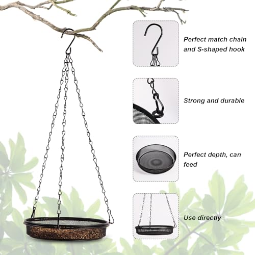 HRAYLTOP 2-in-1 Set Hanging Bird Feeder and Bath for Outdoor, Small Metal Tray Perfect for Attracting Bird - size: 15.75 Inch (2-in-1)