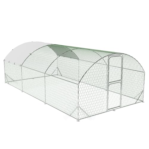 Large Walk-in Metal Chicken Coop for 30 Chickens,Heavy Duty Reinforced Wire Mesh Run with All-Weather Waterproof & Anti-UV Cover,Secure Lock - Outdoor Poultry Pen for Chickens,Ducks (Dome Roof) - size: large Dome Roof Bottom Reinforcement
