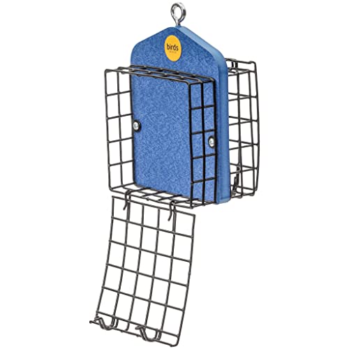 Birds Choice Suet Cage Feeder, Holds 2 Suet Cakes | Hanging Bird Suet Feeder for Woodpeckers, Jays, Nuthatches | Vinyl Coated Grids | Sturdy for Garden, Backyard, Outdoor | Deep Blue, 5"L x 4"W x 8"H | Vinyl Coated Grids, Serves Woodpeckers, Jays and Nuth