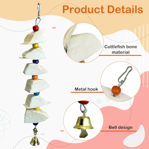 3 Pack Bird Chewing Toy Cuttlebone Parrot Toy with Bell Hanging Bird Beak Grinding Stone Parakeet Cage Accessories for Small & Medium Budgies Lovebirds Cockatiels (Block, 6 Per Skewer) - size: 6 Blocky