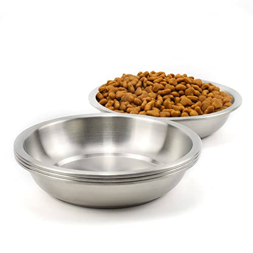 Stainless Steel Cat Bowls 4 Pack, Whisker Fatigue Relief Cat Food Dish, Metal Shallow Wide Large Replacement Plate for Dog and Pet, Ideal for Raised Elevated Pet Feeding Station Stand, 7.1" - color: 4 Pack, size: 7″ Outer Dia