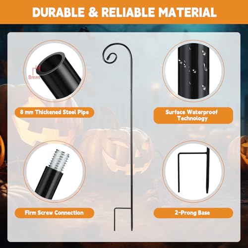 Hicarer 2 Pcs 48 Inch Shepherds Hooks for Outdoor 1/3 Inch Thick Metal Curled Garden Hooks Adjustable Bird Feeder Pole for Hanging Lanterns Plant Baskets Mason Jars Solar Lights Wedding Decor