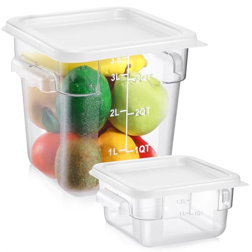 FoldTier 2 Pieces Square Food Storage Containers Polycarbonate Clear food Container with Lid Commercial Storage with Graduations for Commercial Kitchen Dough Marinating Meat (White,2 Qt,4 Qt) - color: White, size: 2 Qt,4 Qt