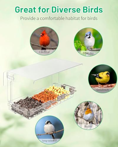 Clear Window Bird Feeder Outdoors - Bird Feeder for Viewing with 5 Perching Stands, Wavy roof, Self-Adhesive Hooks, Drain Holes and Removable Tray, as a Birdhouse, Garden Decor - color: Wavy roof