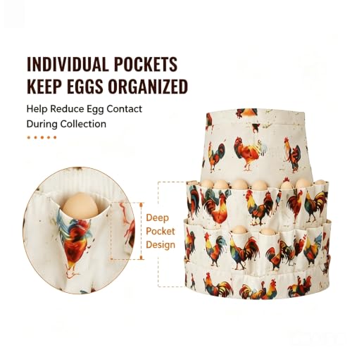Egg Collecting Apron, 10 Deep Pockets Chicken Egg Gathering Bag | 10 deep pockets keep eggs secure while adjustable fit and durable fabric make farm egg collecting fast and convenient. - color: Beige