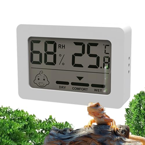 Reptile Thermometer Hygrometer with Climate Comfort Indicator, Fast Accurate LCD Digital Temperature & Humidity Monitor for Terrarium, Bearded Dragon, Gecko, Snake Tank - size: KD40-White