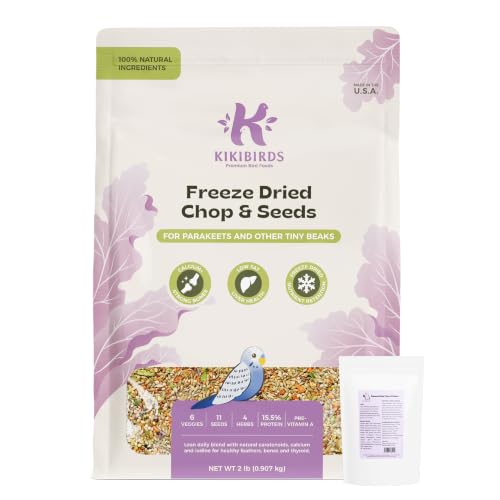 Freeze-Dried Chop & Seeds for Parakeet | Low Fat Food with Beta-Carotenoids, Calcium & Iodine | All Natural for Budgies & Small Parrots | Feather & Bone Health (2 lbs)
