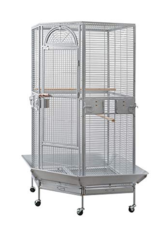 Corner Bird Cage for Cockatiel Parakeet Black and White (White Vein)