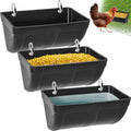 3 Pack Hanging Chicken Feeder Waterer Trough 4 Quart, Goat Feeding Supplies, Coop Fence Feeder, Feed Bucket & Water Container with Clips for Chicken Duck Piglet Sheeple Dog Livestock Poultry (Black)