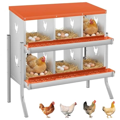 GarveeTech Chicken Nesting Box with Legs, 6 Compartment Metal Hen House, Elevated Design for Cleaner Eggs, Easy Egg Collection & Durable Poultry Nesting Solution - size: Green-6 Compartments with legs