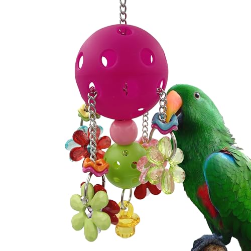 Pullable Bird Plastic Ball Toys with Acrylic Pacifiers and Flowers, Colorful Parrot Toys for Medium and Large Parrot Quaker Monk Parakeet Sun Conures (Rose red) - color: Rose red