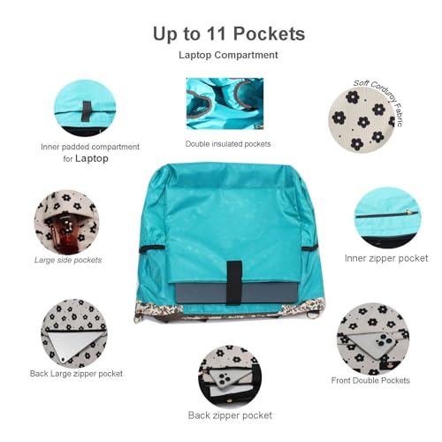 Diaper Tote Bag Totepack Backpack Crossbody Bag 3 in 1 for Women Laptop Backpack Multifunctional with Insulated Pockets - color: Corduroy Black Flower