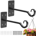 12" Wall Mount Plant Hanger 2 Pack | Hand-Forged Wrought Iron with Rust-Resistant | Black Finish | Ideal for Hanging Plants, Lanterns, Bird Feeders - size: 12 inches