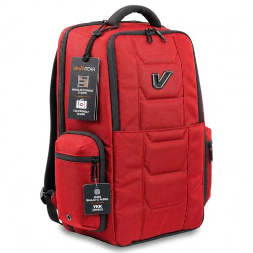 Gruv Gear Travel Laptop Backpack, 20L Red Tech Backpack with Modular Storage Shelves, Dual Access Pockets & TSA-Friendly Design, Compact Carry-On Backpack for Work, Travel & Everyday Carry - color: Red/Carbon Fiber