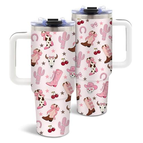 DUUV Pink Cowgirls Tumbler 40oz, Insulated Western Gift for Women | Western Tumbler Leakproof, Cowgirl Stuff Gifts for Westerns Lovers, Horseshoe Bull Cherry Mug, Mothers Day Ideal Gift, 1 Pack - color: Western Cowgirl
