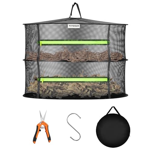 VIVOSUN 2-Layer Mesh Drying Rack Hanging Design with Green Zippers for Dehydrating, Indoor and Outdoor Pruning Shears Included - size: 2 Layer, style: 1 Pack