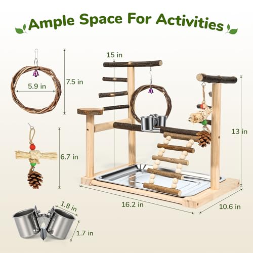 Bird Playground,Parrot Stand with Feeding Cup, Swing, Chew Toys,Removable Tray,Suitable for Small to Medium Birds, Ideal Perch for Budgerigars, Parakeets,Cockatiels