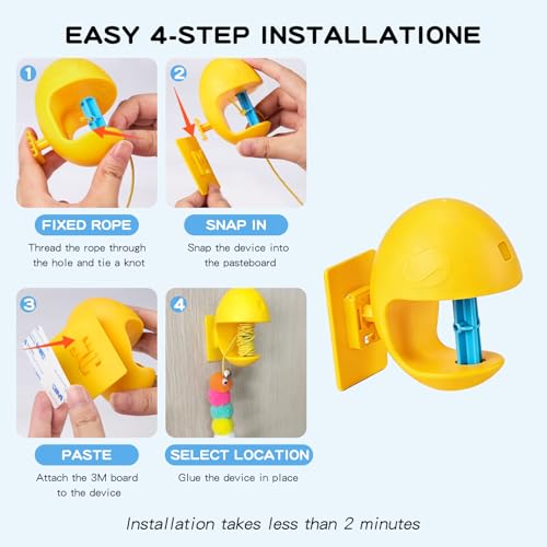 Puffluv Interactive Cat Toy for Indoor Cats, Automatic Electric Flying Bird Feather Wand Toy,Hanging Feather Wand with Stretch Cord, Rechargeable Teaser for Kittens and Adult Cats Play,Yellow