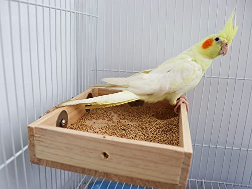 Bird Feeding Cups, Natural Wooden Parrot Perch Stand, Birds Food Dish, Parakeets Feeder Bowl, Cage Accessories for Small Animals Rat Hamster Guinea Pig Chinchillas Budgies Cockatiels Love Birds - size: 7.9 × 5.9 Inch