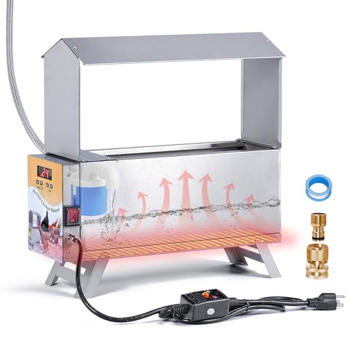 Chicken Waterer Heated 2 Gallon Chicken Water Heater for Winter Stainless Steel Poultry Drinker Heater Anti Freezing Watering Dispenser for Coop, Thermostatically Controlled