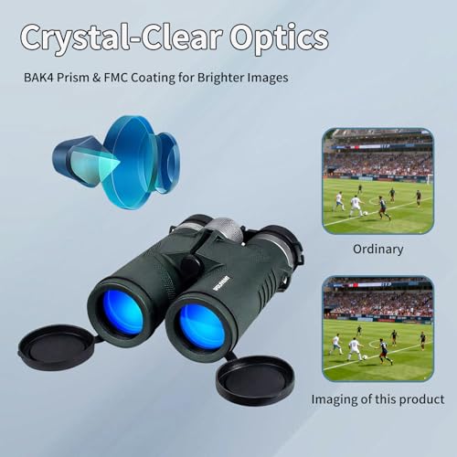 WOLFHUNT 12x42 10x42 Optics Binoculars, IPX7 High Power Bino, BAK-4 Prism FMC Lens, Waterproof, Nitrogen-Filled Fogproof Binoculars for Bird Watching, Hunting, Travel (OD Green, 10x) - color: OD Green, size: 10x