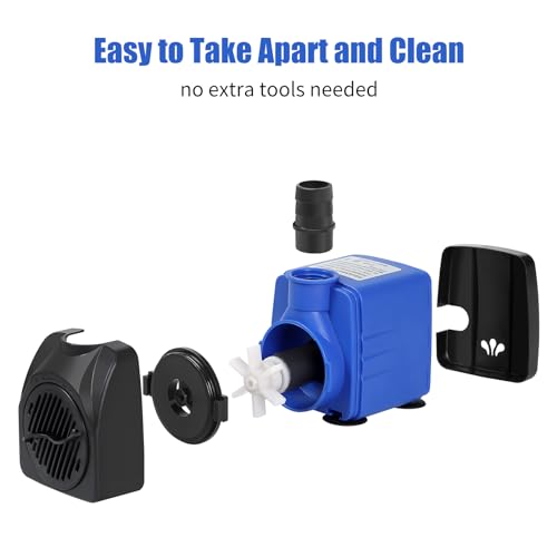 AQUANEAT Fountain Pump, 480 GPH Submersible Water Pump with 5 ft Tubing, for Aquarium Fish Tank, Pet Water Fountain, Hydroponics, Pond Waterfall Filter Pump - size: 480 GPH