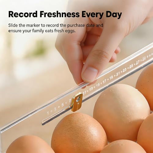 Egg Holder for Fridge, Holds 30 Eggs, Clear | 3-Tier Stackable, Egg Organizer for Refrigerator, Date Tracker & One-Hand Access, BPA-Free PET