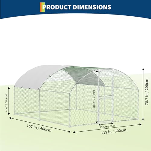 Large Walk-in Metal Chicken Coop for 20 Chickens,Heavy Duty Reinforced Wire Mesh Run with All-Weather Waterproof & Anti-UV Cover,Secure Lock - Outdoor Poultry Pen for Chickens,Ducks (Dome Roof) - size: Medium Dome Roof