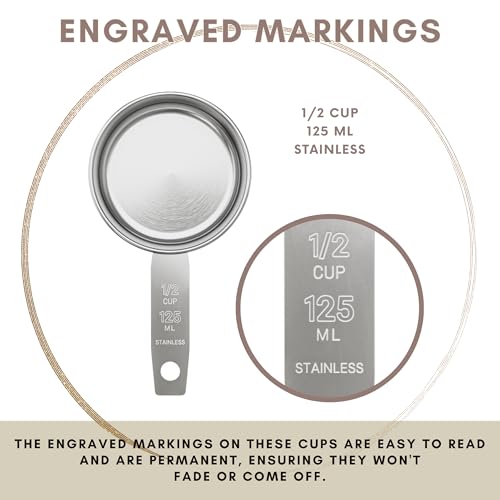 1/2 Cup Stainless Steel Measuring Cup | Sturdy Metal 125 ml | 125 cc | 4 oz | Single Cup for Wet and Dry Ingredients | Great for use as 1/2 Cup Dog Food Scoop - 1 PK - size: 1/2 Cup
