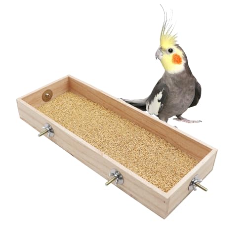 Bird Feeding Cups, Natural Wooden Parrot Perch Stand, Birds Food Dish, Parakeets Feeder Bowl, Cage Accessories for Small Animals Rat Hamster Guinea Pig Chinchillas Budgies Cockatiels Love Birds - size: 11.8 × 5.9 Inch