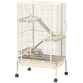 PawHut 47" Small Animal Cage, 4 Levels Large Rolling for Syrian Beige | Metal Ferret Chinchilla Rabbit Cage, 5.9" Deep Tray, 3 Ramps, Water Bottle, Food Dish, Squirrel