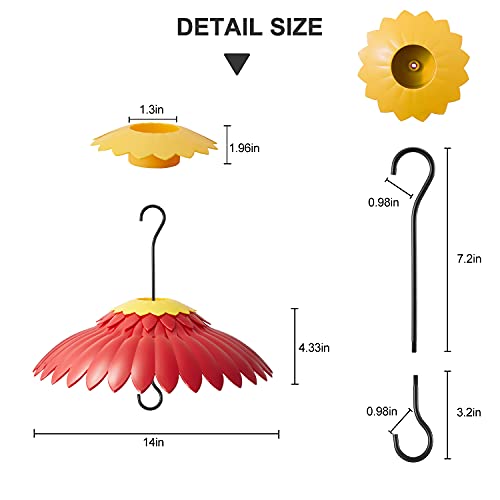 Beserie Squirrel Baffle Hummingbird Feeder Shade Cover Dome Shield Hang from Bird Feeders for Outdoors Squirrel Proof Protect Feed Red Yellow Attract Hummingbirds Moat Proof-14inch(Red) - color: Red02 14in
