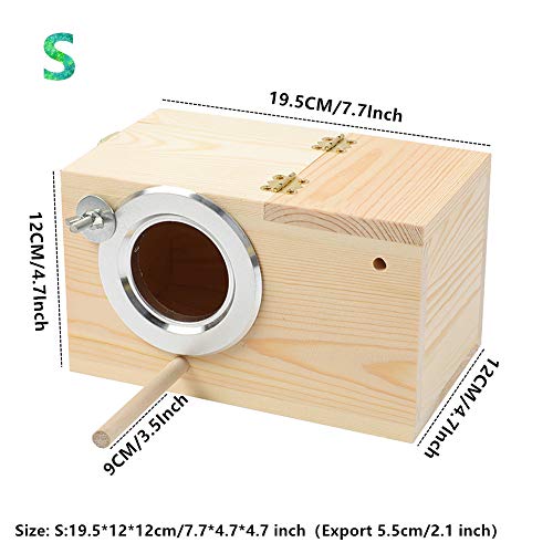 Pine Wood Parakeet Nest Box Bird House Budgie Breeding Mating Box for Lovebirds Cockatiel Parrotlets (S) - size: S