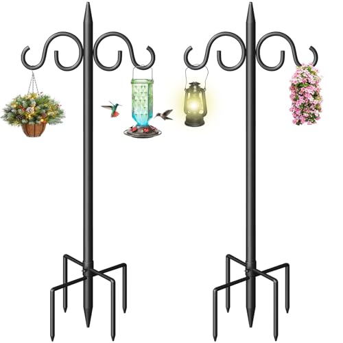 Double Shepherds Hooks for Outdoor, 108 Inch Heavy Duty Bird Feeder Pole with 5 Prongs Base, Adjustable Shepherds Hook for Bird Feeder, Garden, Weddings, Hanging Plant, 2 Pack - size: 108 Inch