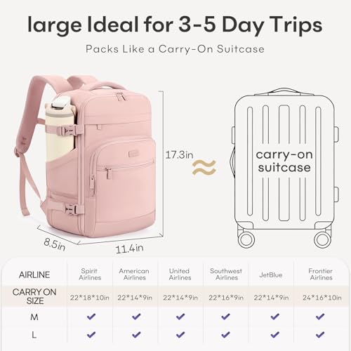30L Travel Backpack for Women & Men: Flight Approved Carry On Backpack, TSA Personal Item Bag with Water Bottle Pocket, Weekender Essentials Backpacks fits 15.6" Laptop - Pink - color: Pink, size: Large