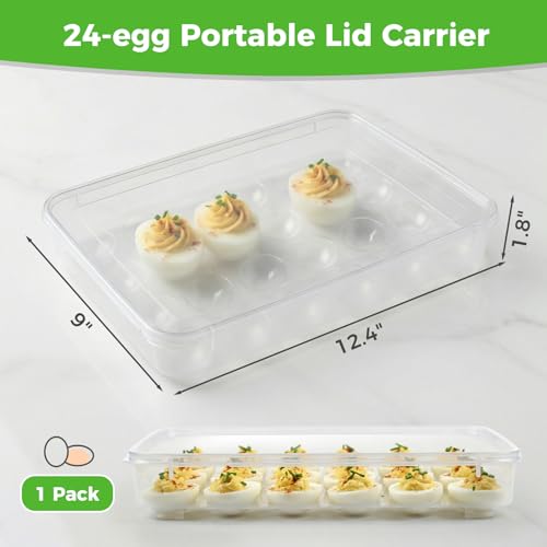 HANSGO Deviled Egg Containers with Lid, Plastic Egg Holder for 24 Eggs | Clear Deviled Egg Holder for Refrigerator Storage, Home Kitchen, Party, Easter, Thanksgiving and Other Festival - color: 24 Egg Box