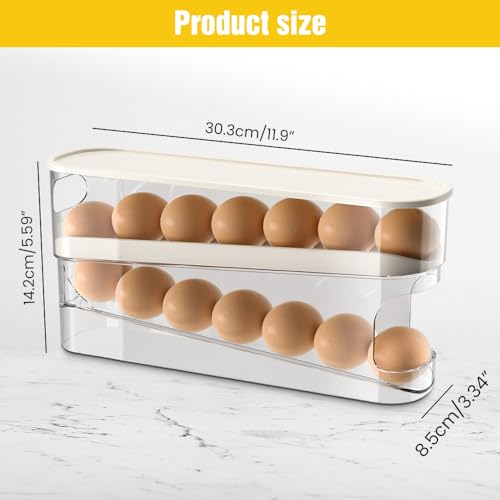 ROWPOZ 2026 New Egg Holder for Fridge, Egg Organizer for Refrigerator Automatic Scrolling Eggs Rack Holder Rolling Dispenser Stackable Container and Storage for Refrigerator with Lid