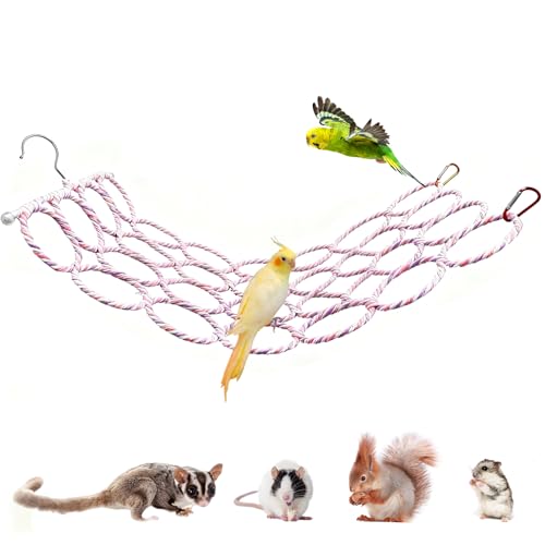 Bird Swing Climbing Rope Net Toys 14 x 24 Parakeet Hemp Rope Perch Swing Ladder Bridge Hanging Hammock Small Animal Activity Toy for Parrot Lovebirds Hamster Mice Rat Ferret (Random Color)(1 Pcs) - size: 1Pcs