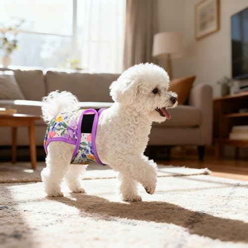 Dog Diapers Female- Reusable Diapers for Doggie in Heat - Highly Absorbent for Pet Incontinence with Adjustable Snaps Green, S - color: Colorful Flowers, size: Small（New Born-11.5“Waist）