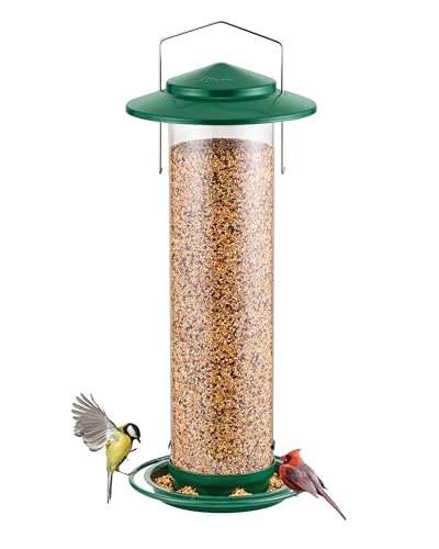 iBorn Metal Bird Feeder for Outside Hanging,Wild Bird Feeders for Cardinal,18cm Large Roof&Green,42CM Long,4.5lb High-Capacity(Seed is not Included) - color: Green, size: 4.5LB，7′′Large Roof