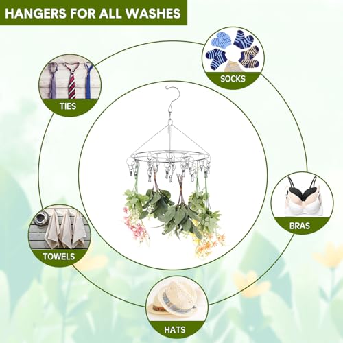 4 Pcs Hanging Drying Rack for Herb Macrame Flower with Stainless Clip Dryer Hook for Drying Herb Air Plants Spices Flower Hydroponic Plant Ready to Use with Ceiling Hook(Round) - style: Round