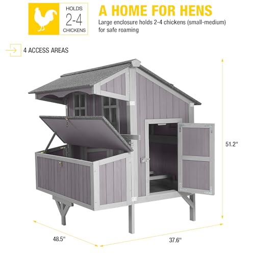 Aivituvin Large 48.6" Chicken Coop with Wheels - Weatherproof Wooden Hen House for 4-6 Chickens, Includes Large Nesting Box & Easy-Clean Tray - size: 48.6"L x 41.0"W x 51.2"H